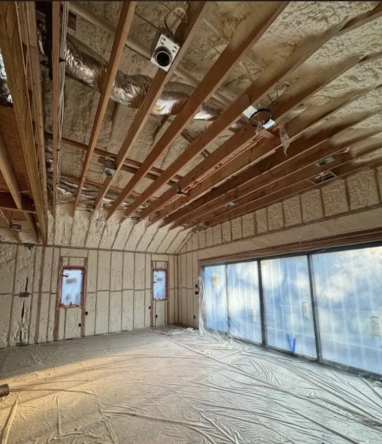 Interior walls and ceiling insulated with spray foam during new construction in Pleasant View